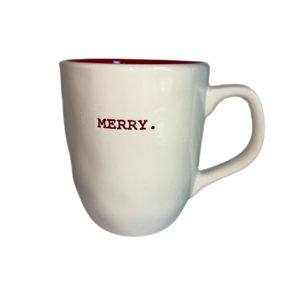 Vintage Rae Dunn Magenta Artisan Collection Ivory Outside Red Inside MERRY Mug